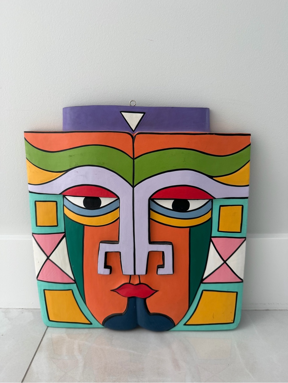 Vintage Bali Handcrafted Colorful Abstract Wood Mask Wall Art PRICED TO SELL
